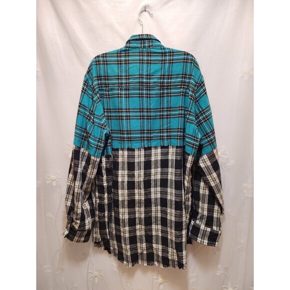 La Miel Womens Large Green Shirt Colorblock Plaid Flannel Shacket Farm Western - Picture 15 of 16